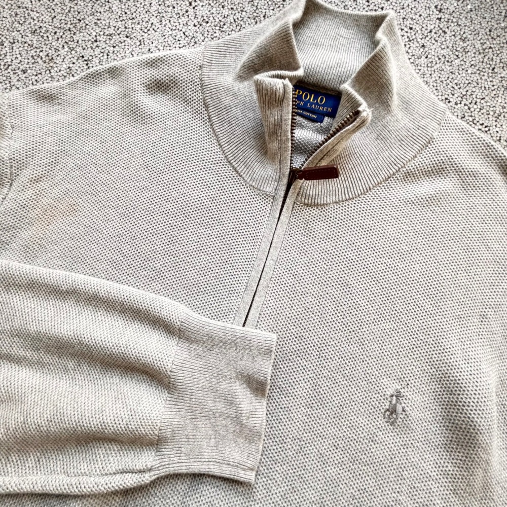 Polo Ralph Lauren Quarter Zip Sweater Mens XXL Gray Pima Cotton Preppy Mi